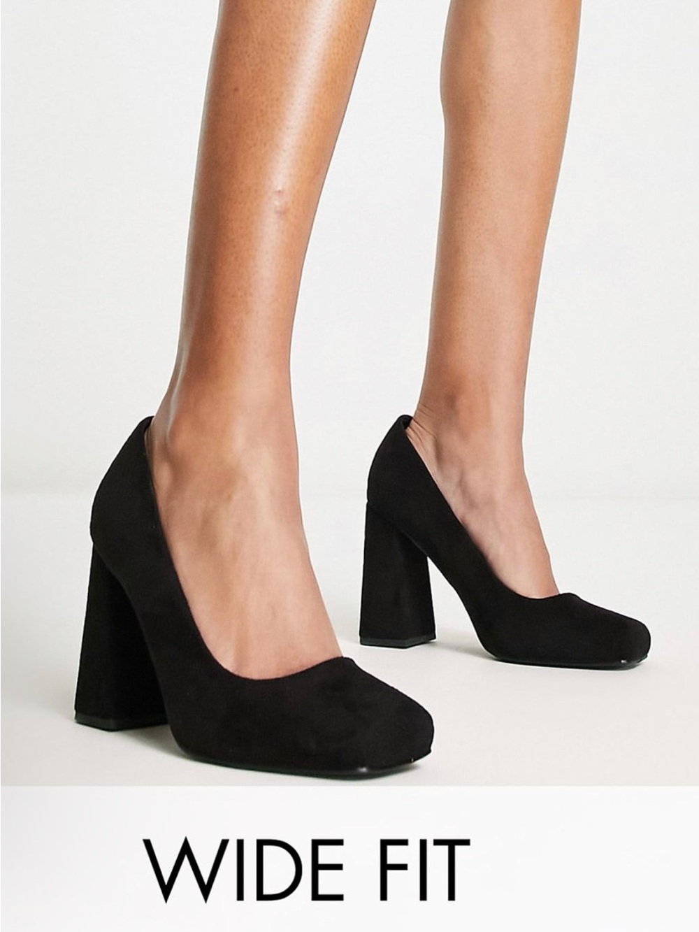 RAID Wide-Fit Petunia square toe shoes in black faux suede — Women